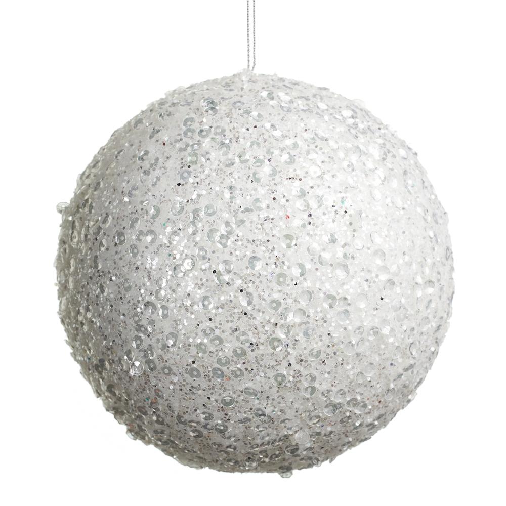 RAZ Imports 5" White Iced Ball Ornament