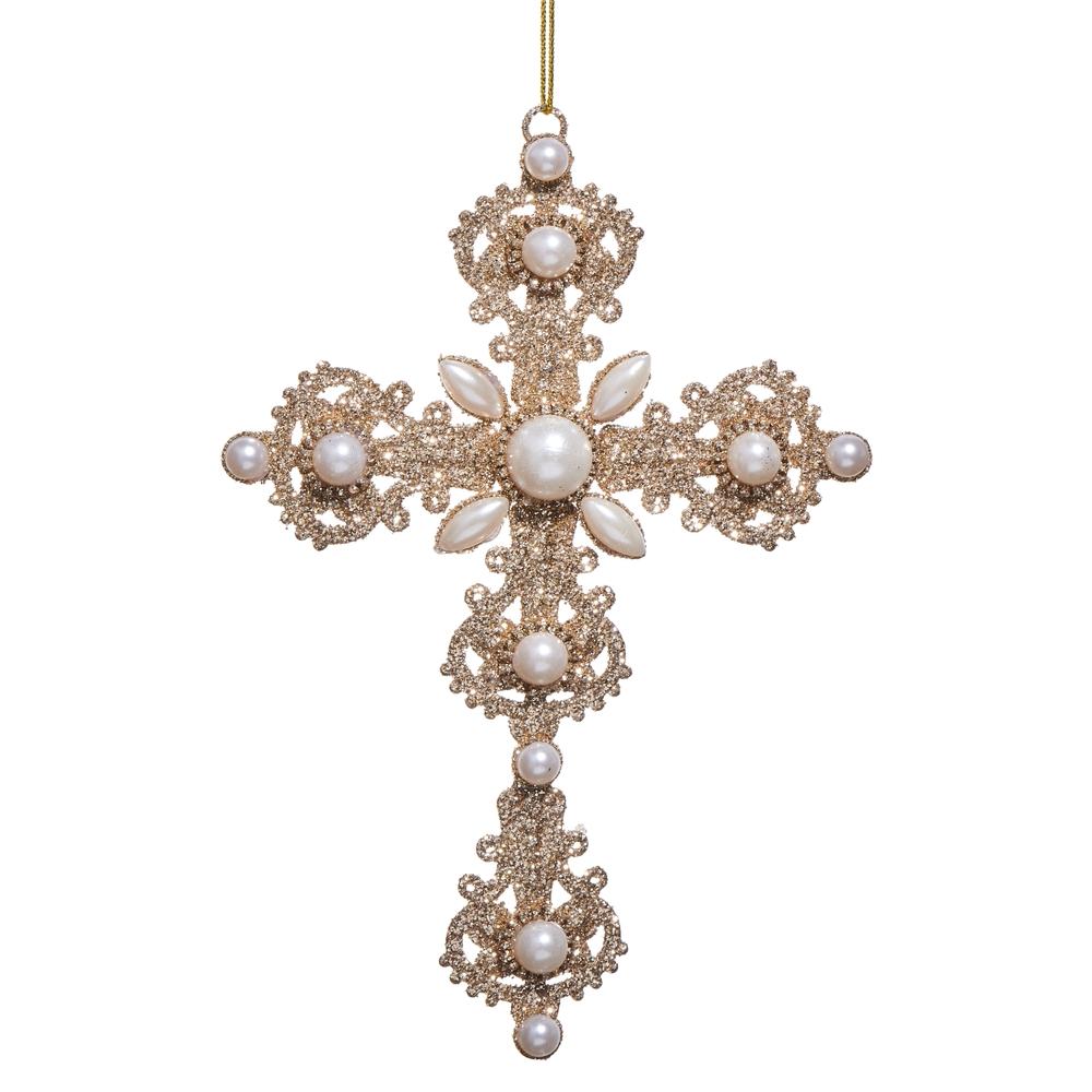 RAZ Imports 6.5" Glitter and Pearl Cross Ornament