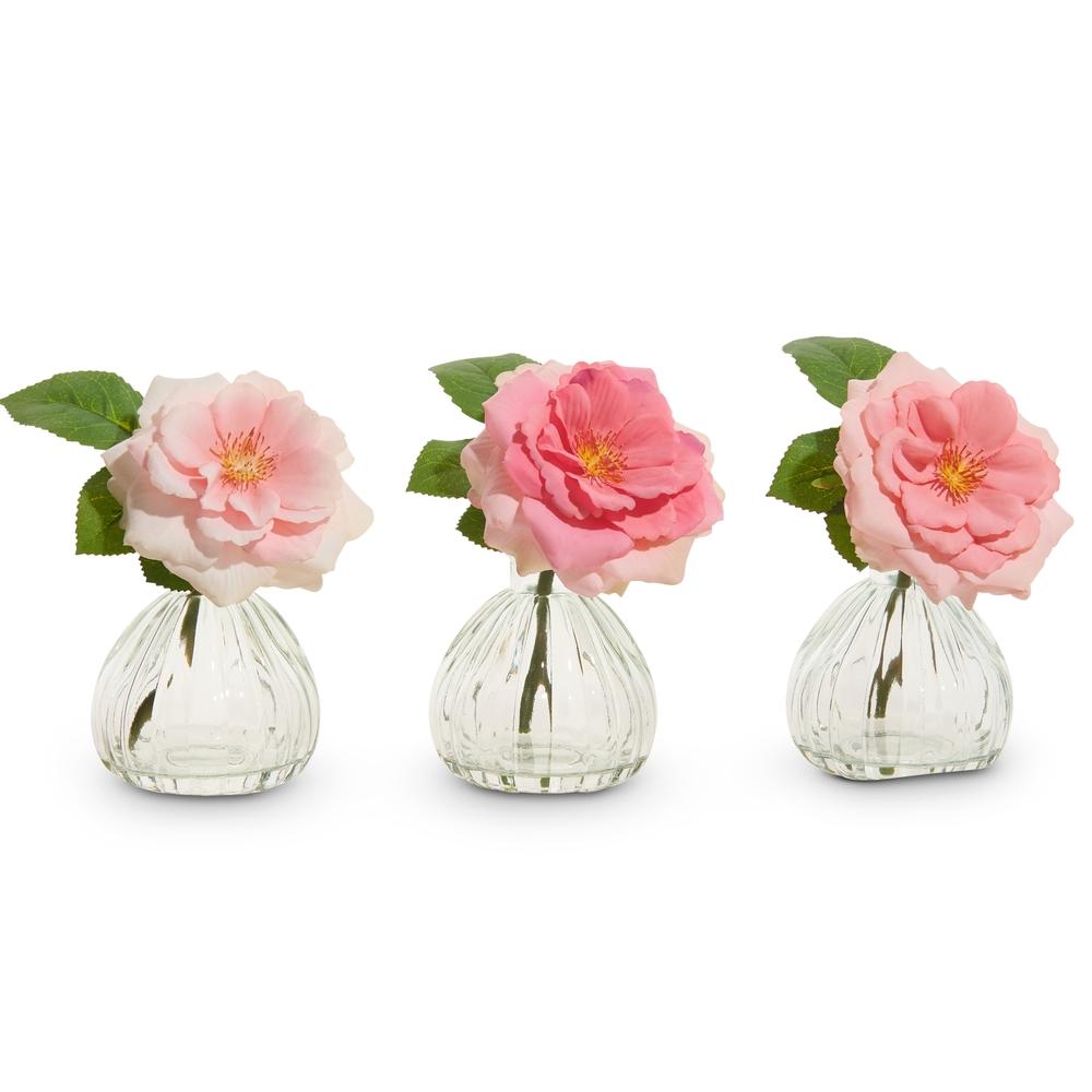 RAZ Imports 6.5" Pink Rose Stem in Glass Vase