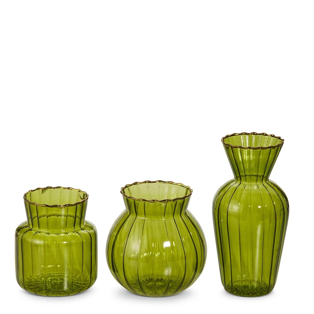 RAZ Imports 6" Green Ribbed Vases