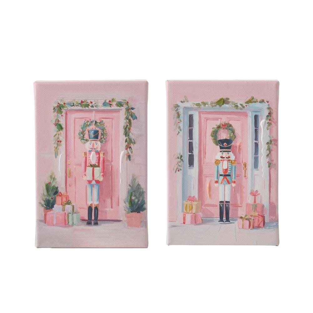 RAZ Imports 6" Pink Door and Nutcracker Wall Art