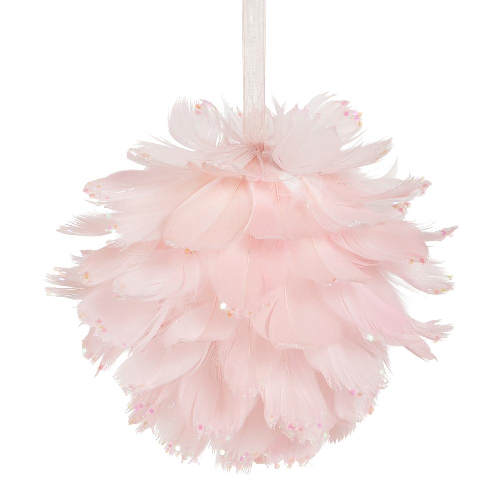 RAZ Imports 6" Pink Feather Ball Ornament