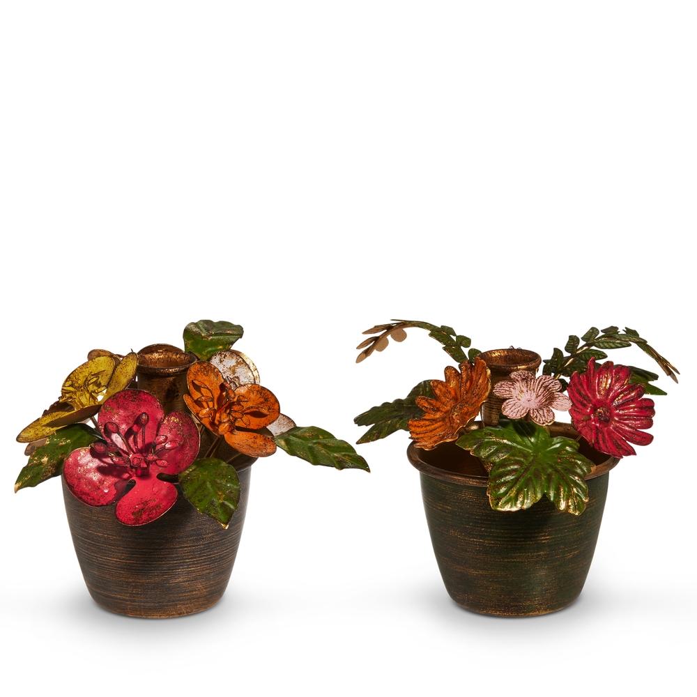 RAZ Imports 6" Potted Floral Candle Holder