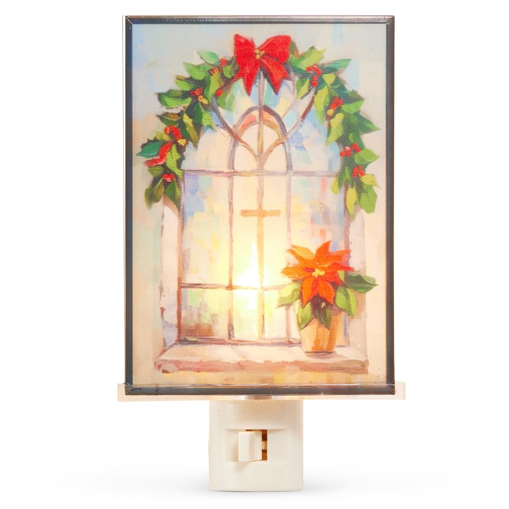 RAZ Imports 6" Stained Glass Poinsettia Night Light