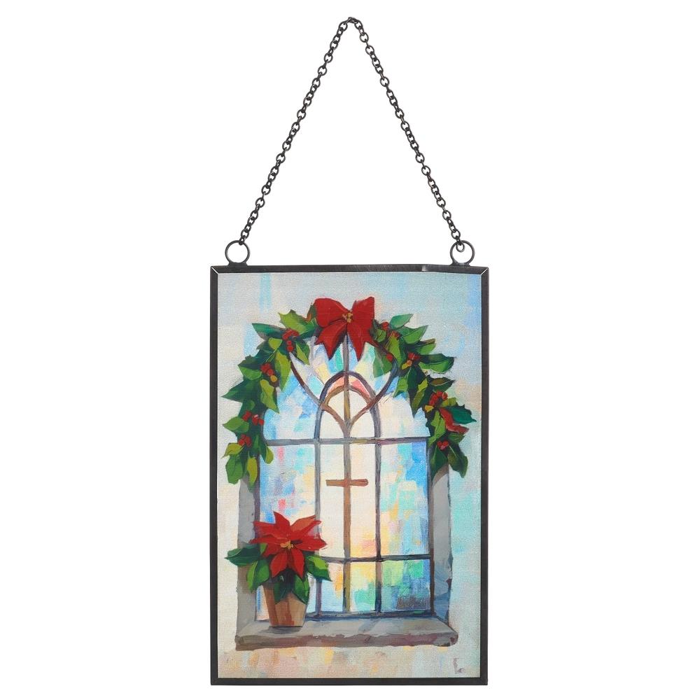 RAZ Imports 6" Stained Glass Poinsettia Ornament