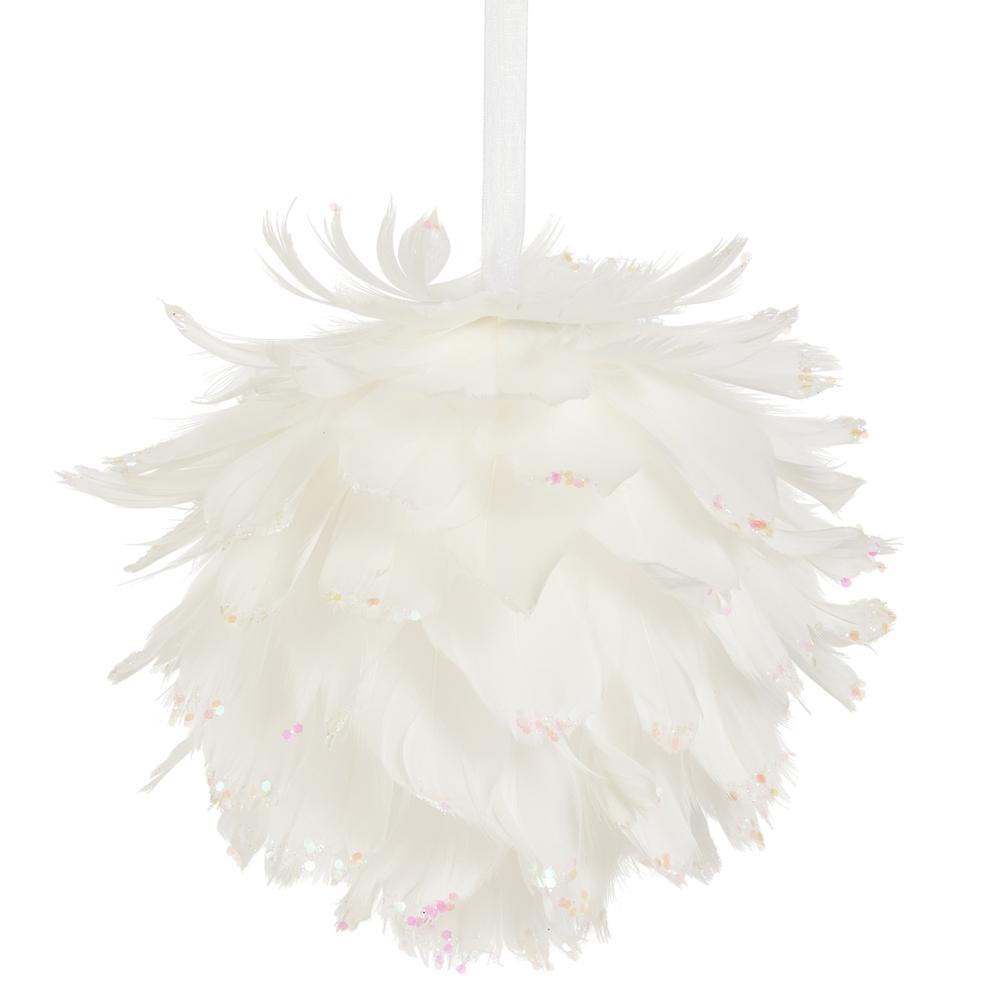 RAZ Imports 6" White Feather Ball Ornament
