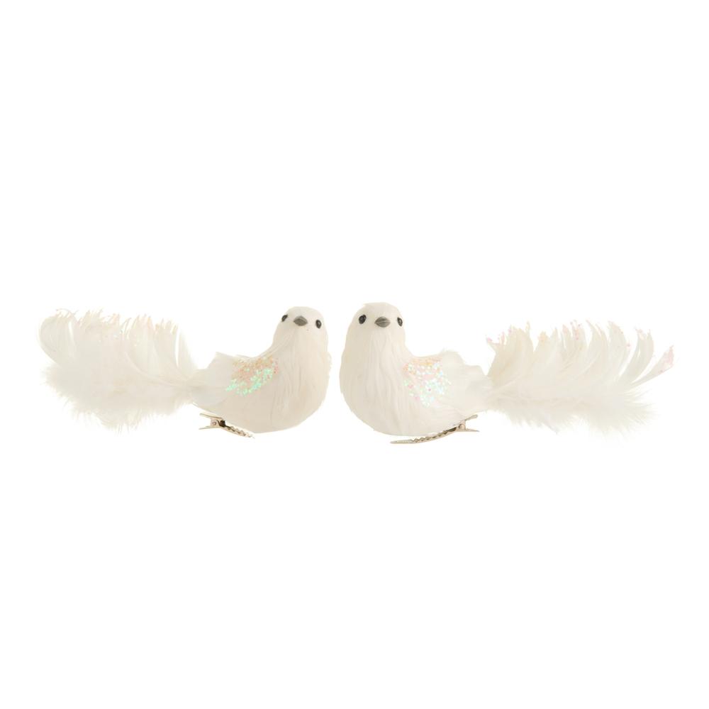 RAZ Imports 6" White Feather Bird Clip-On Ornament