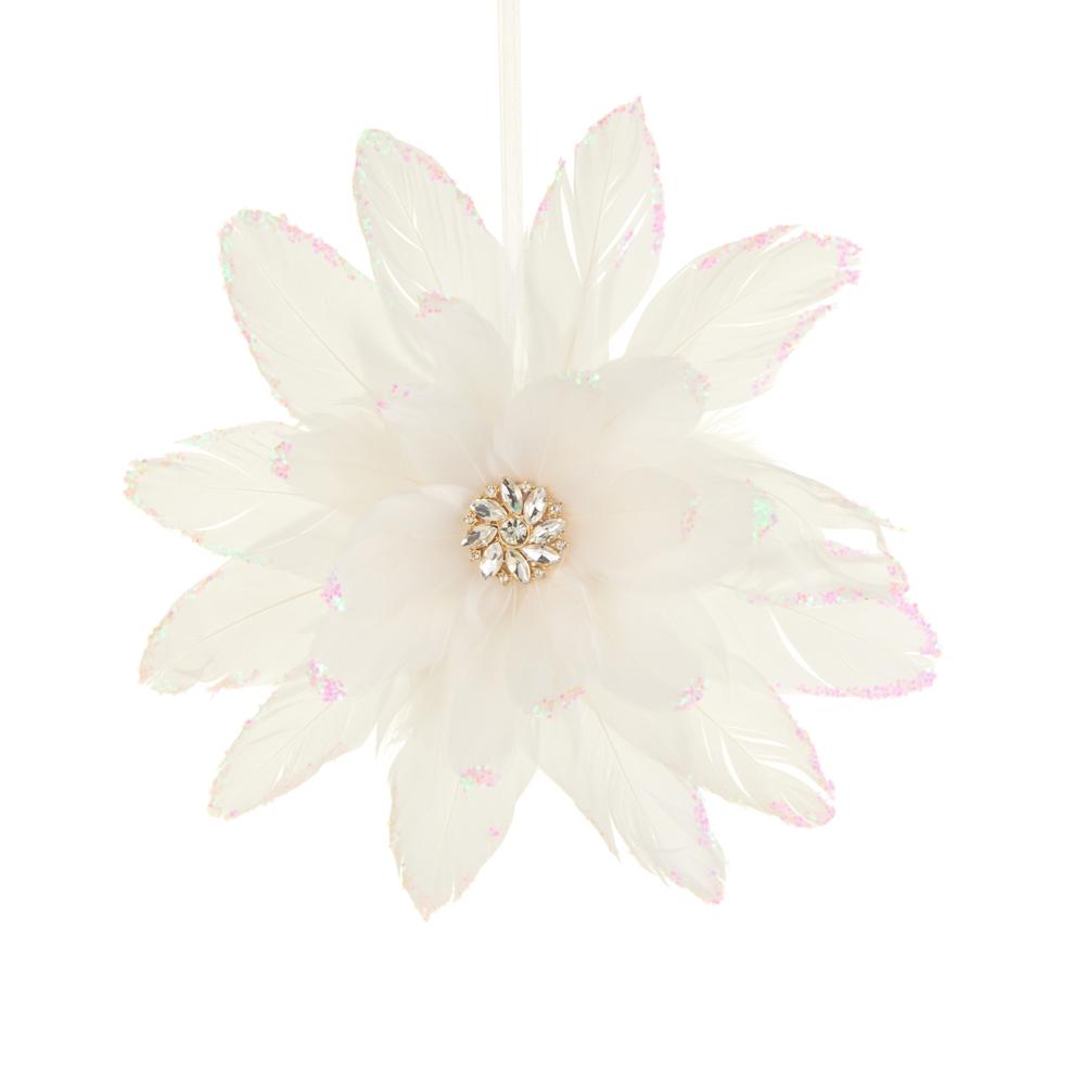 RAZ Imports 6" White Feather Floral Ornament