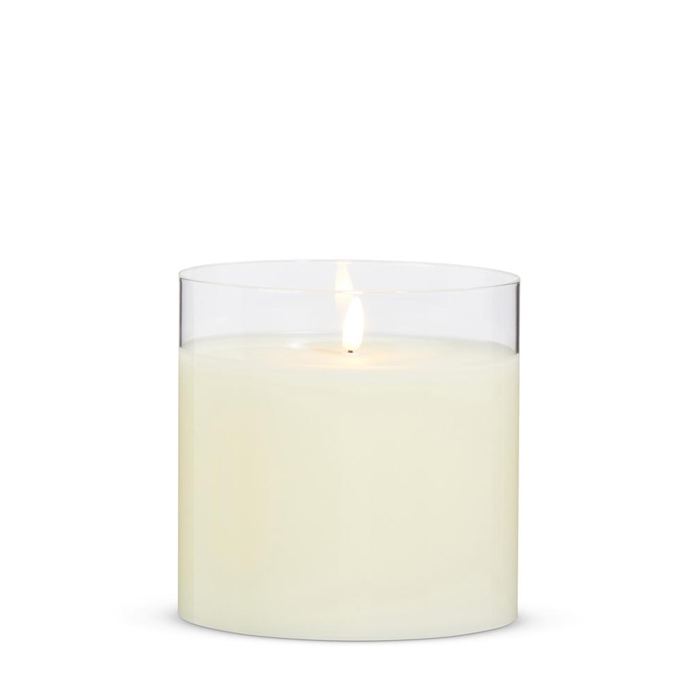 RAZ Imports 6" X 6" Clear Glass Ivory Pillar Candle