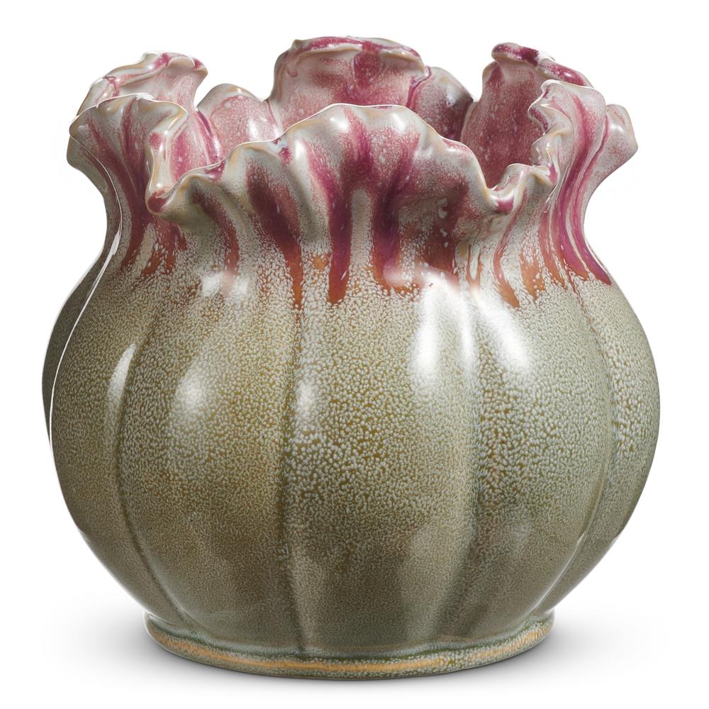 RAZ Imports 7.25" Pink Ruffle Speckled Planter