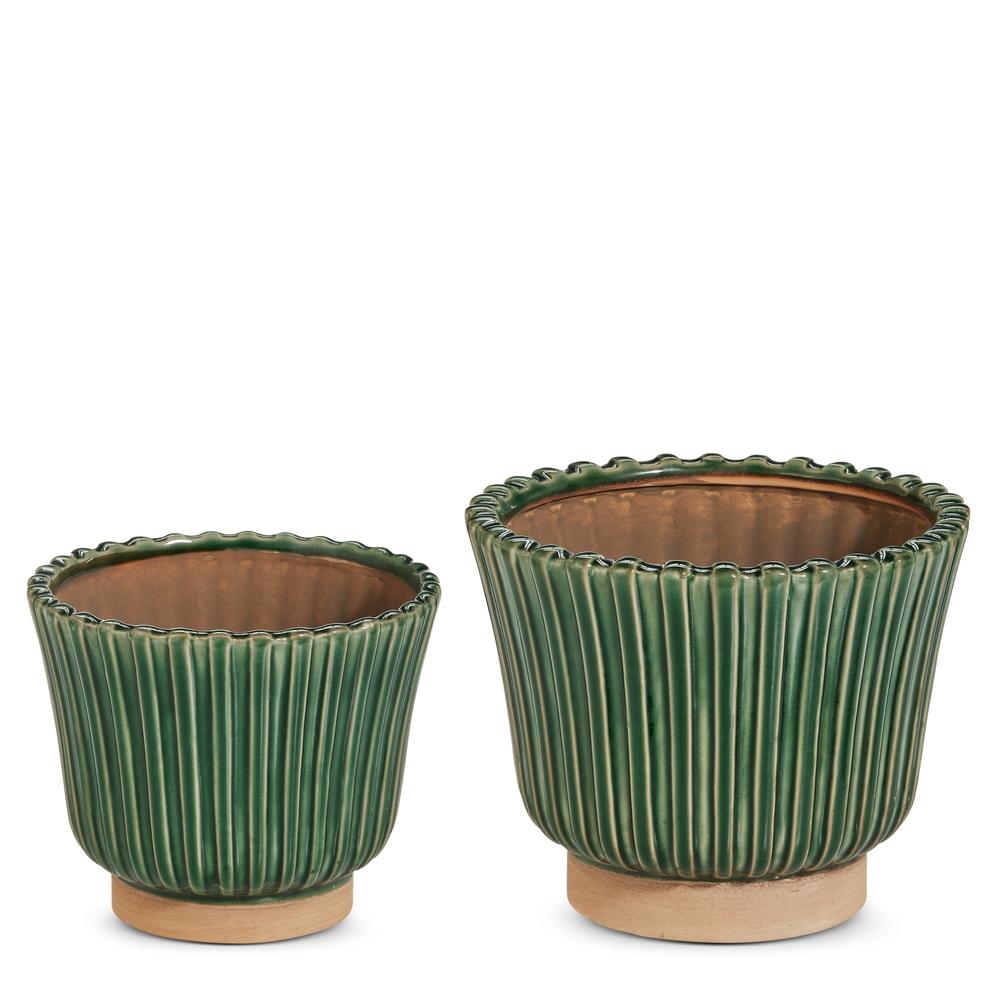 RAZ Imports 7.75" Green Fluted Planters