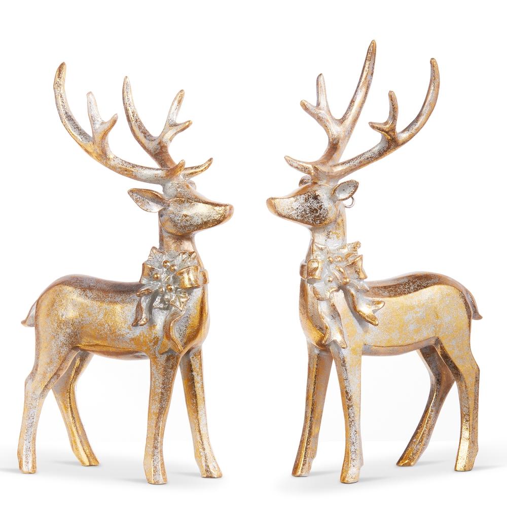 RAZ Imports 7" Aged Gold Deer with Bow Ornament