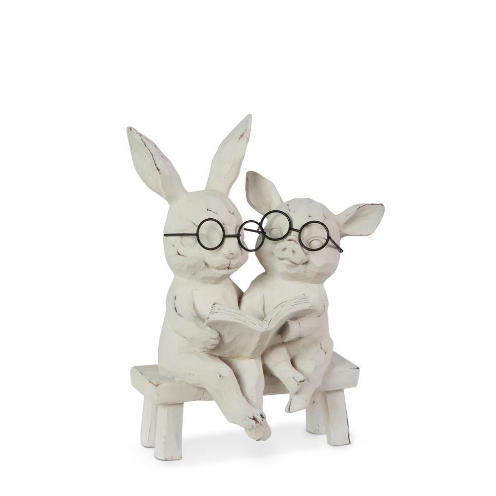 RAZ Imports 7" Reading Bunny and Pig on Bench