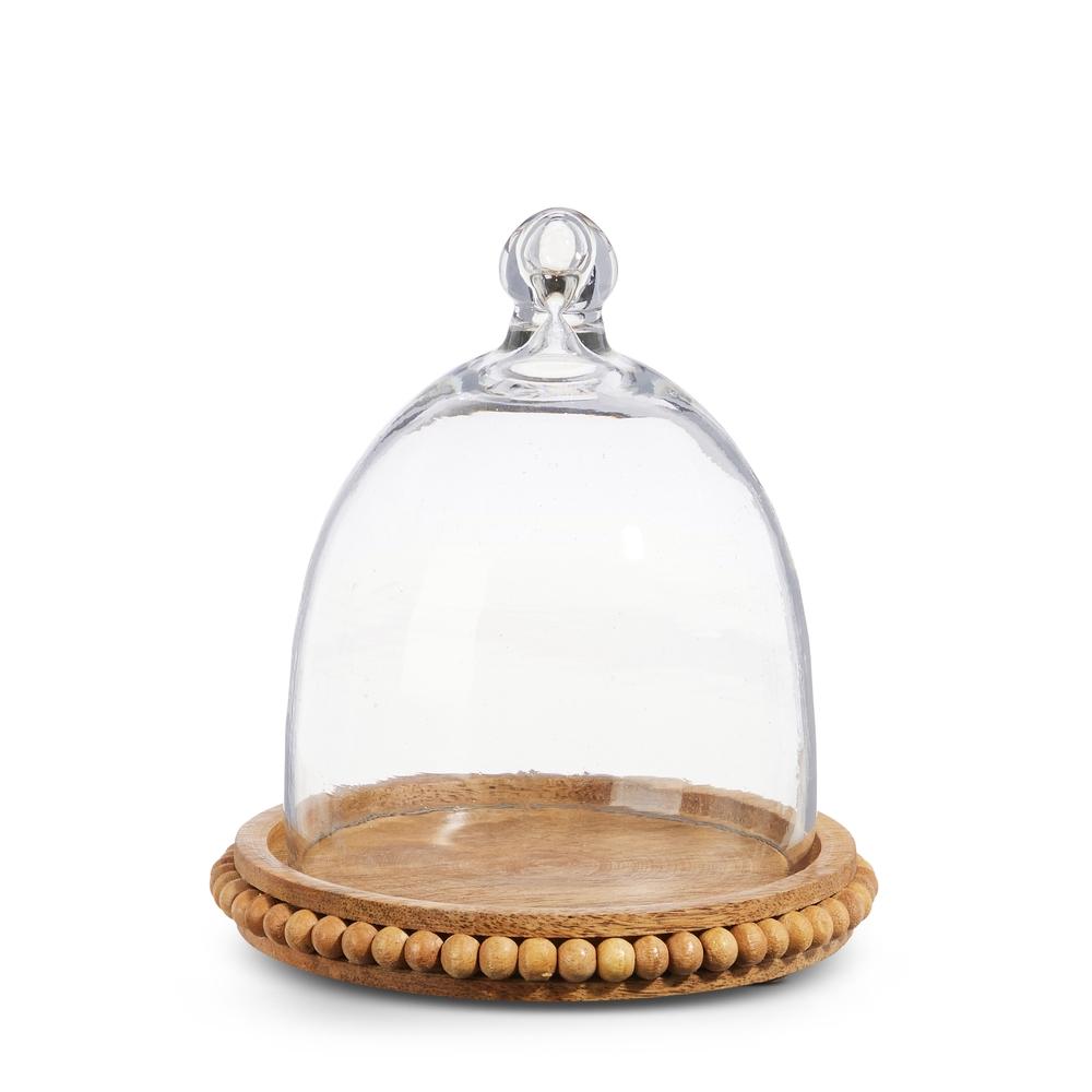 RAZ Imports 7" Wood Beaded Tray with Cloche