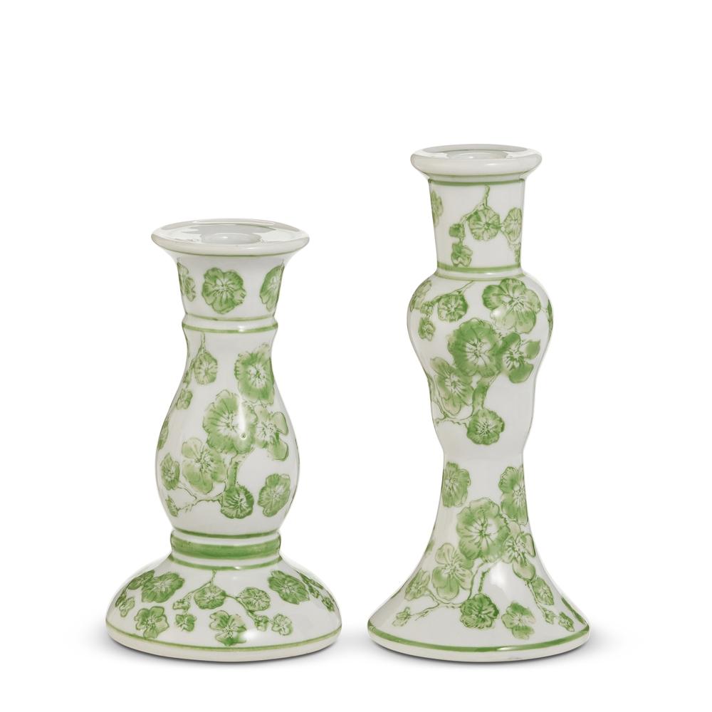 RAZ Imports 8.25" Green Cherry Blossom Candlesticks