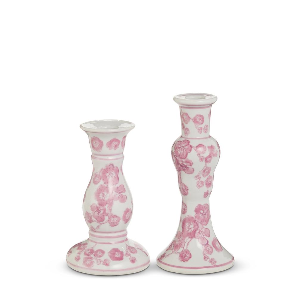 RAZ Imports 8.25" Pink Cherry Blossom Candlesticks