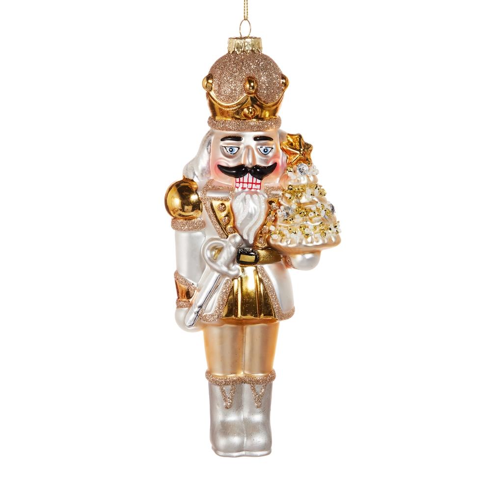 RAZ Imports 8.25" White Gold Nutcracker Ornament