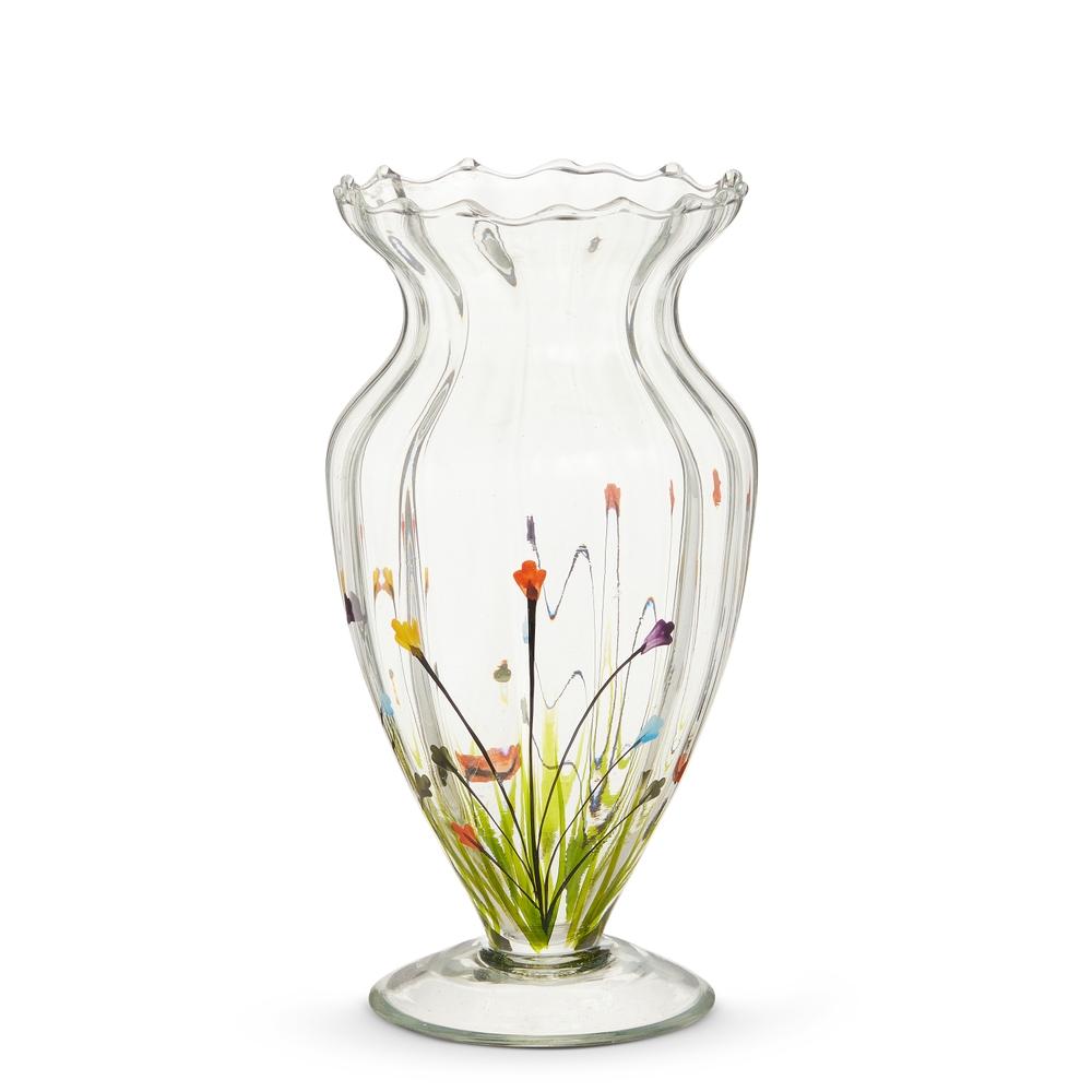 RAZ Imports 8.5" Floral Glass Vase