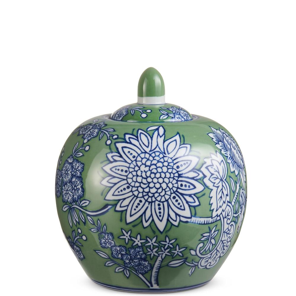 RAZ Imports 8.5" Green and Blue Floral Pattern Jar
