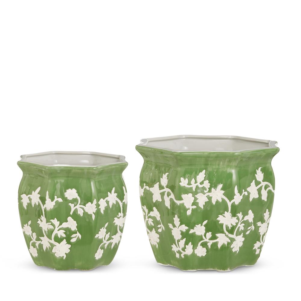 RAZ Imports 8.5" Green Floral Planters