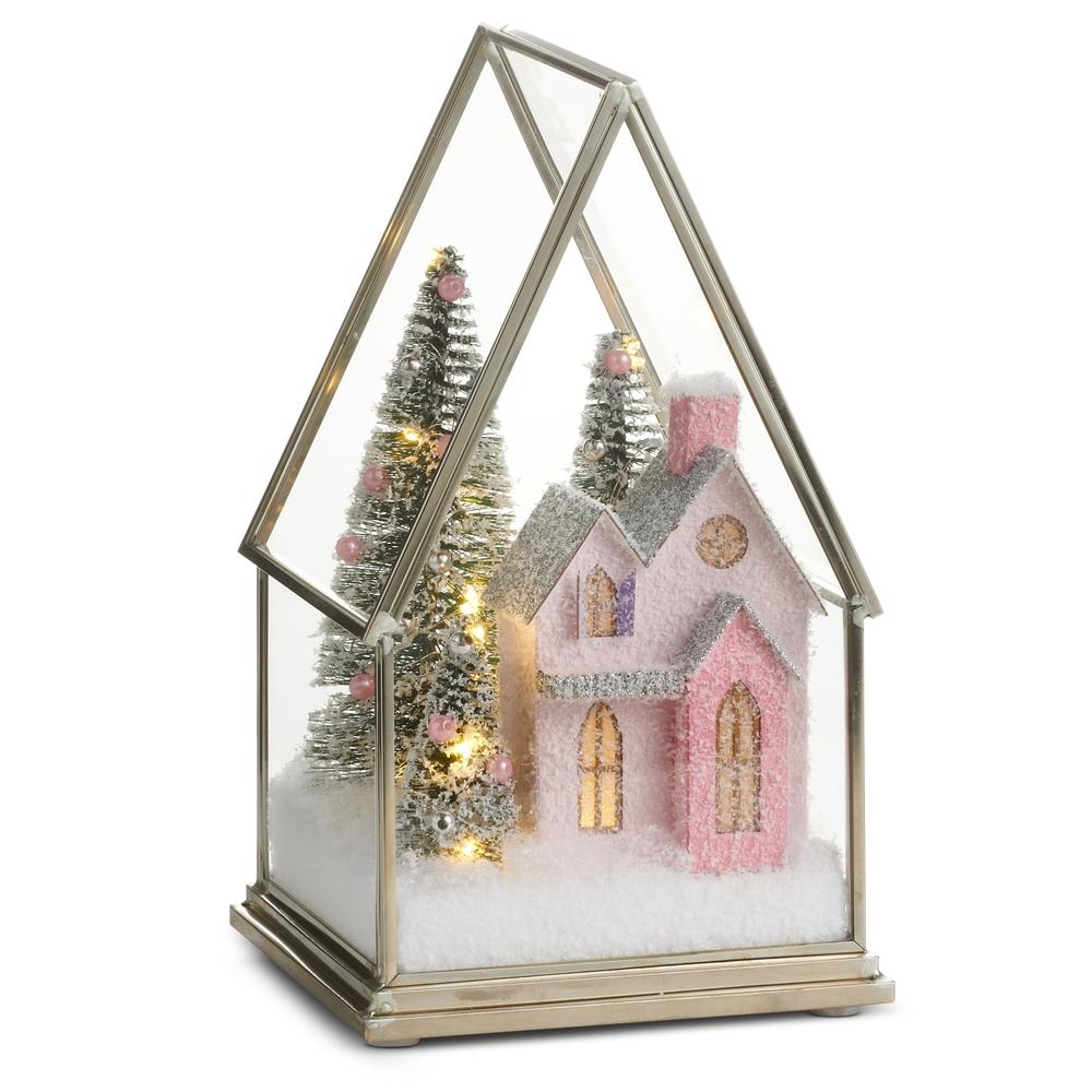 RAZ Imports 8.5" Lighted Pink House Terrarium