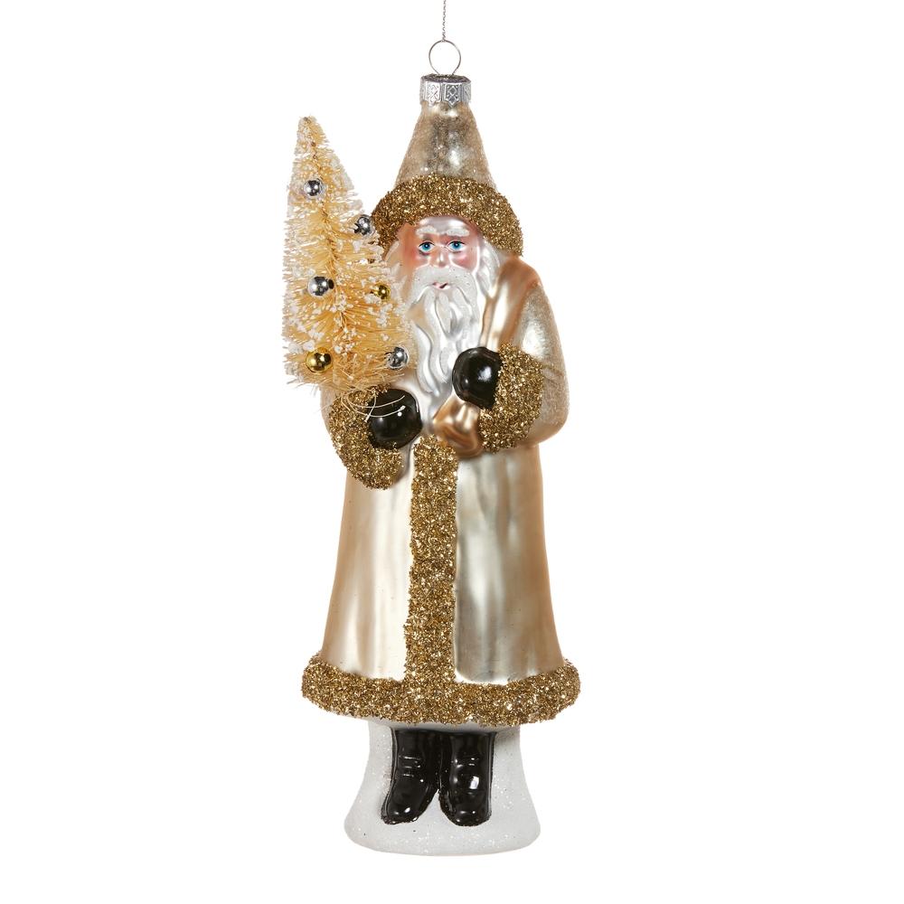 RAZ Imports 8.75" Glass Glitter Santa Ornament