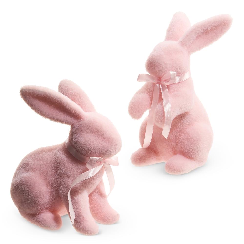 RAZ Imports 8.75" Pastel Pink Flocked Bunny