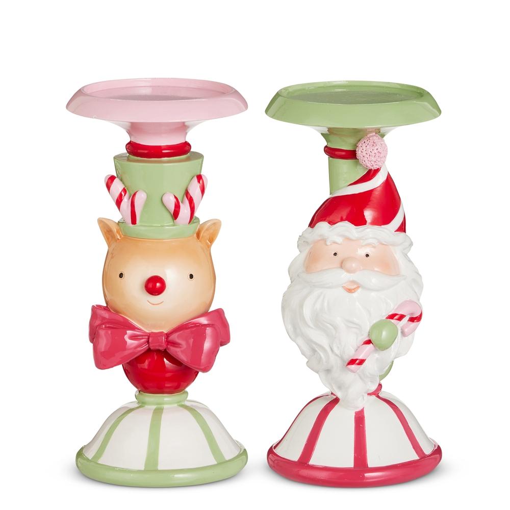RAZ Imports 8.75" Santa and Reindeer Candle Holders