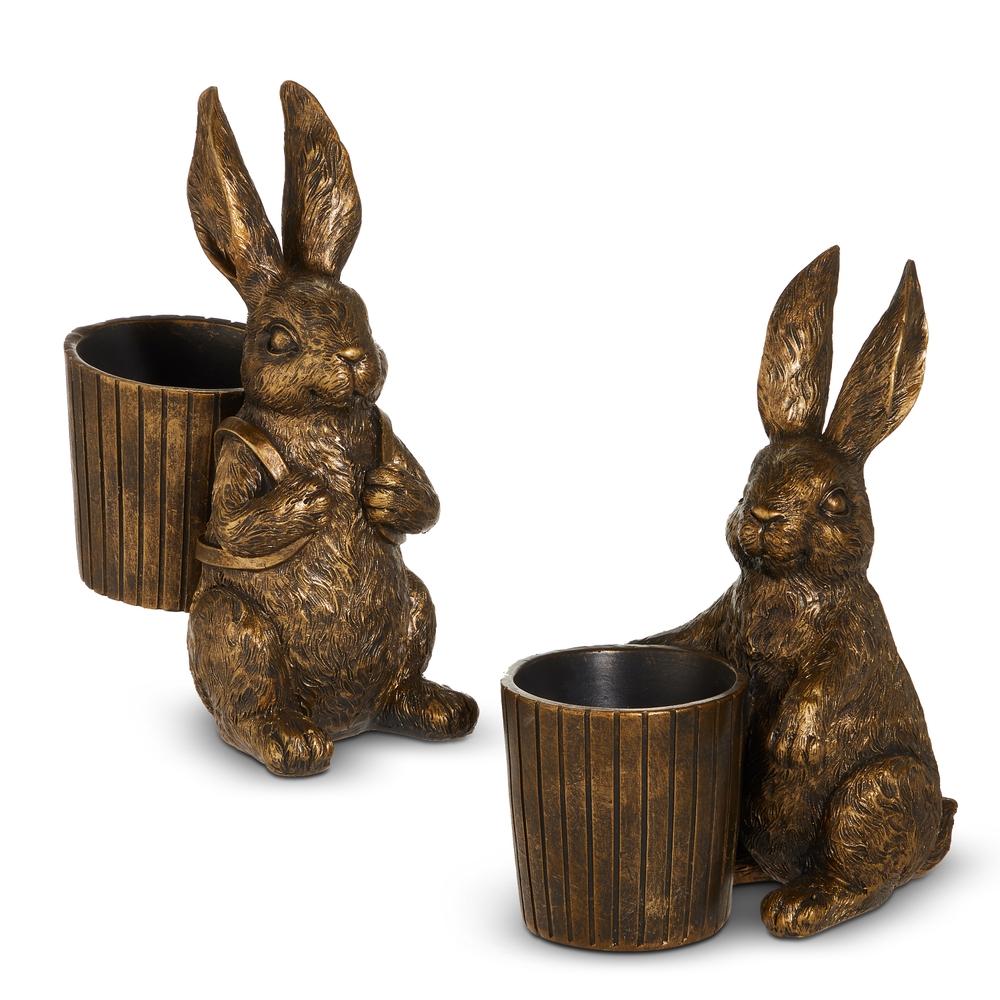 RAZ Imports 8" Antique Gold Bunny with Basket