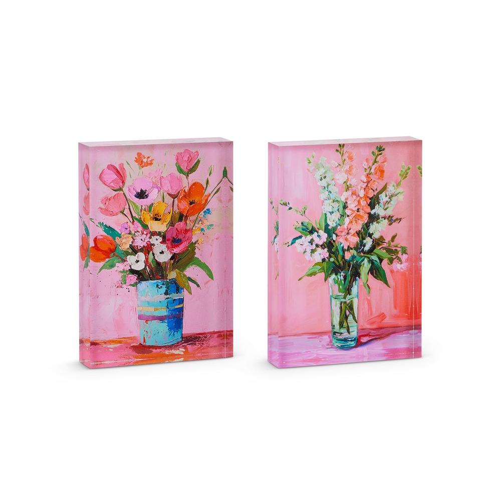 RAZ Imports 8" Blooms in Vase Acrylic Block
