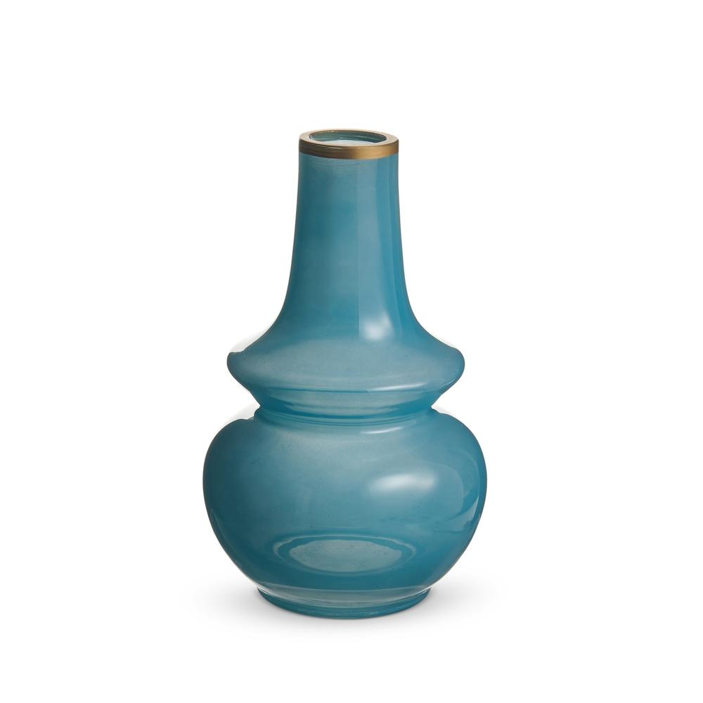 RAZ Imports 8" Cadet Blue Bud Vase with Gold Rim