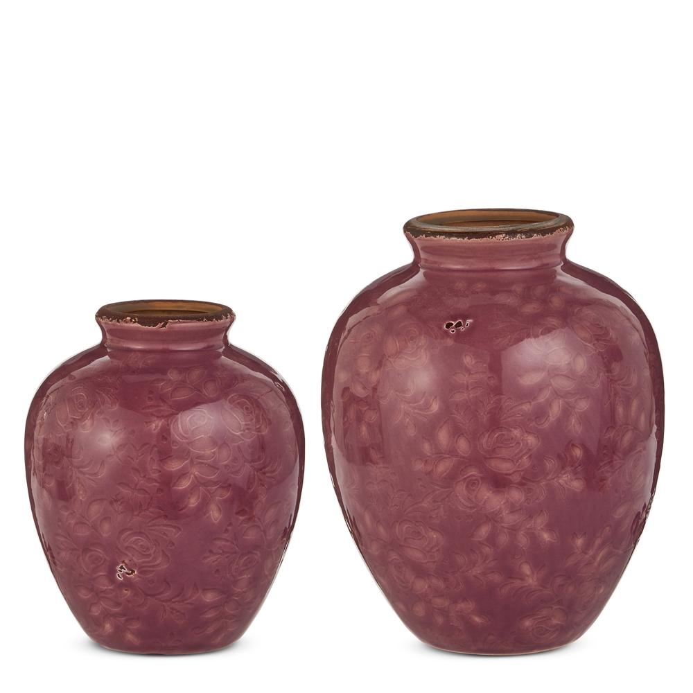 RAZ Imports 8" Dark Pink Debossed Floral Vase