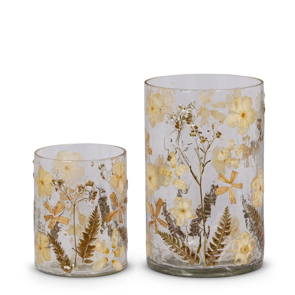 RAZ Imports 8" Dried Floral Glass Hurricane