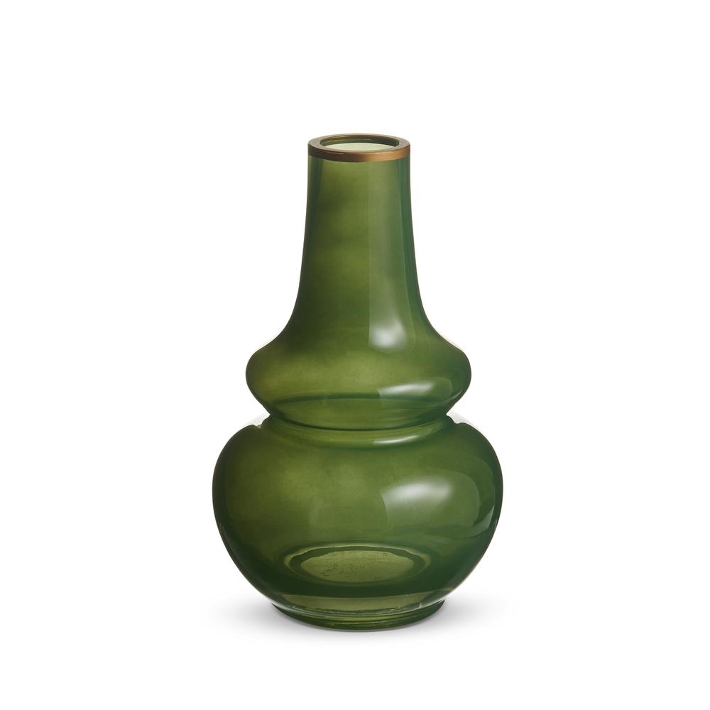 RAZ Imports 8" Green Bud Vase with Gold Rim
