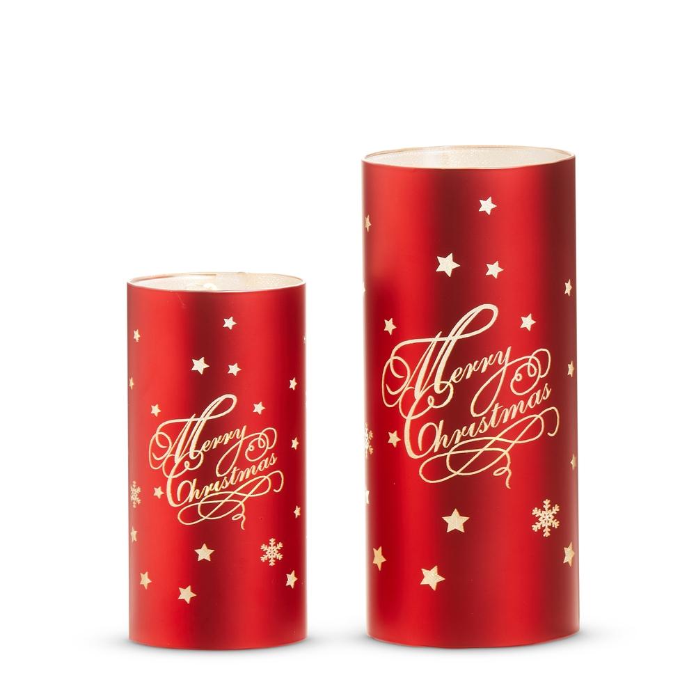 RAZ Imports 8" Lighted Red Merry Christmas Lanterns