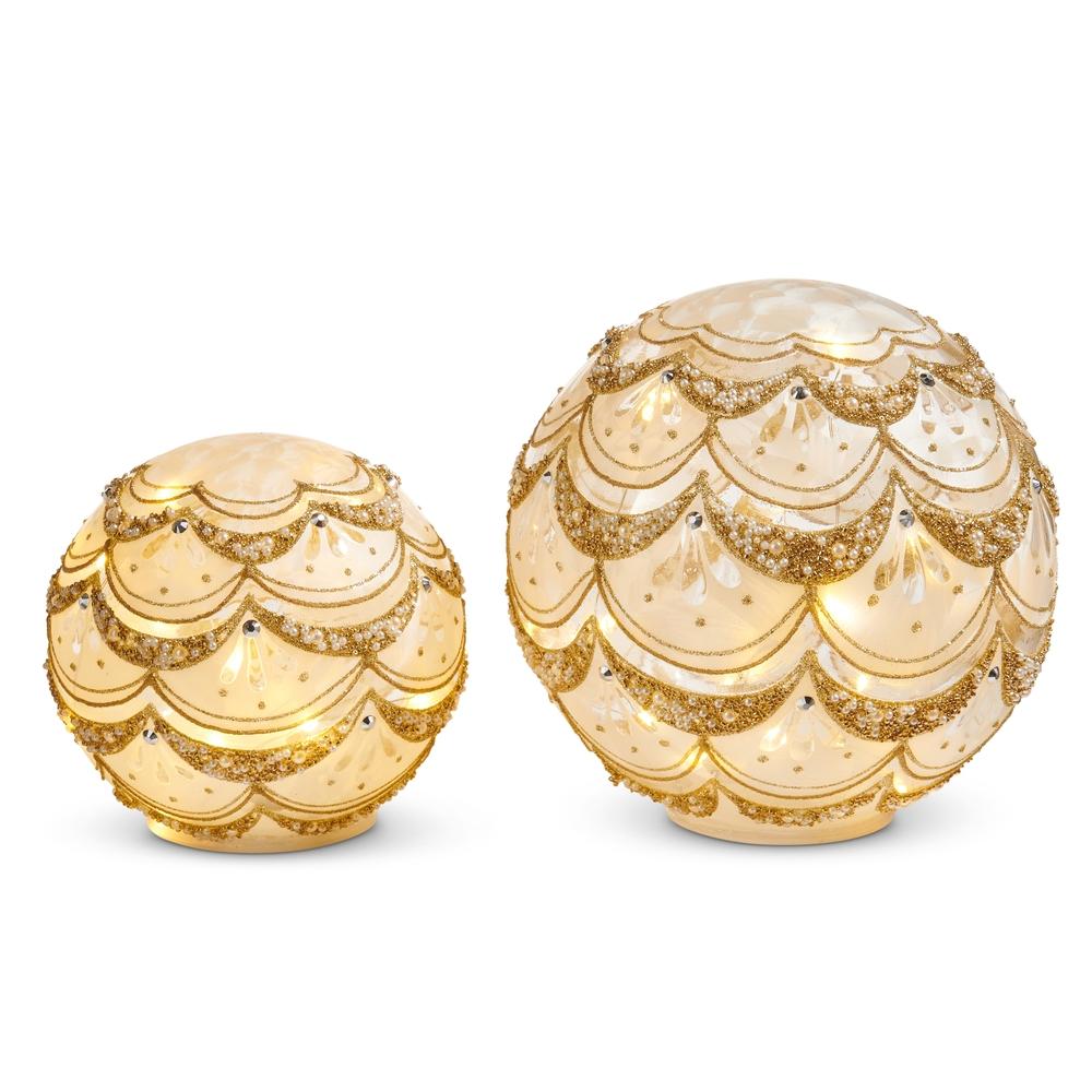 RAZ Imports 8" Lighted White and Gold Pearl Orbs