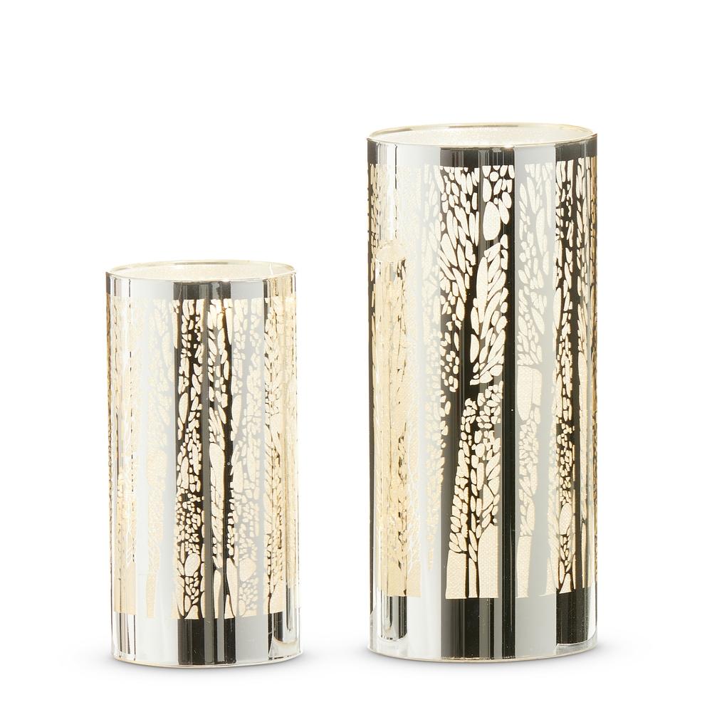 RAZ Imports 8" Lighted White Winter Trees Lanterns