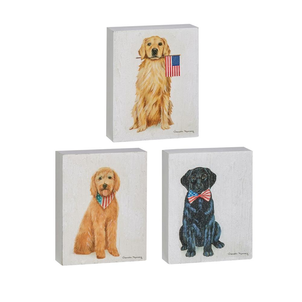 RAZ Imports 8" Patriotic Pup Wood Block