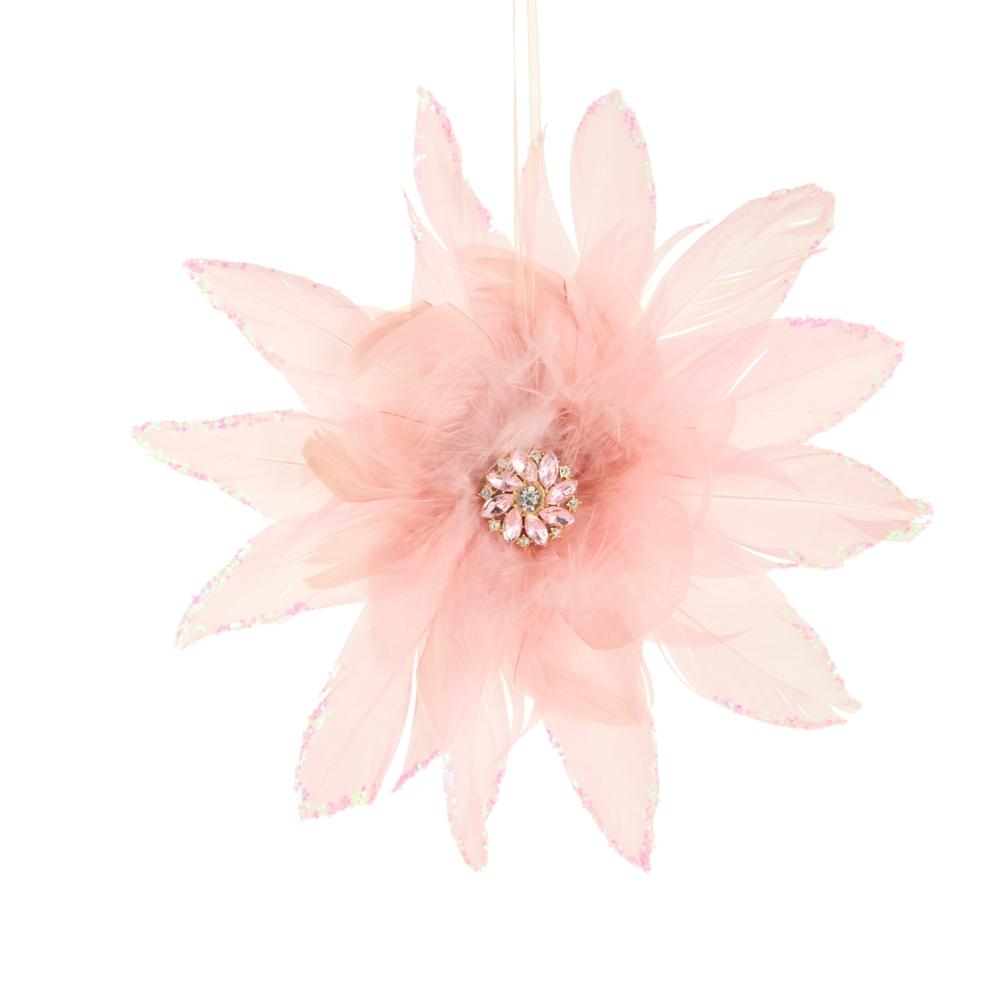 RAZ Imports 8" Pink Feather Flower Ornament