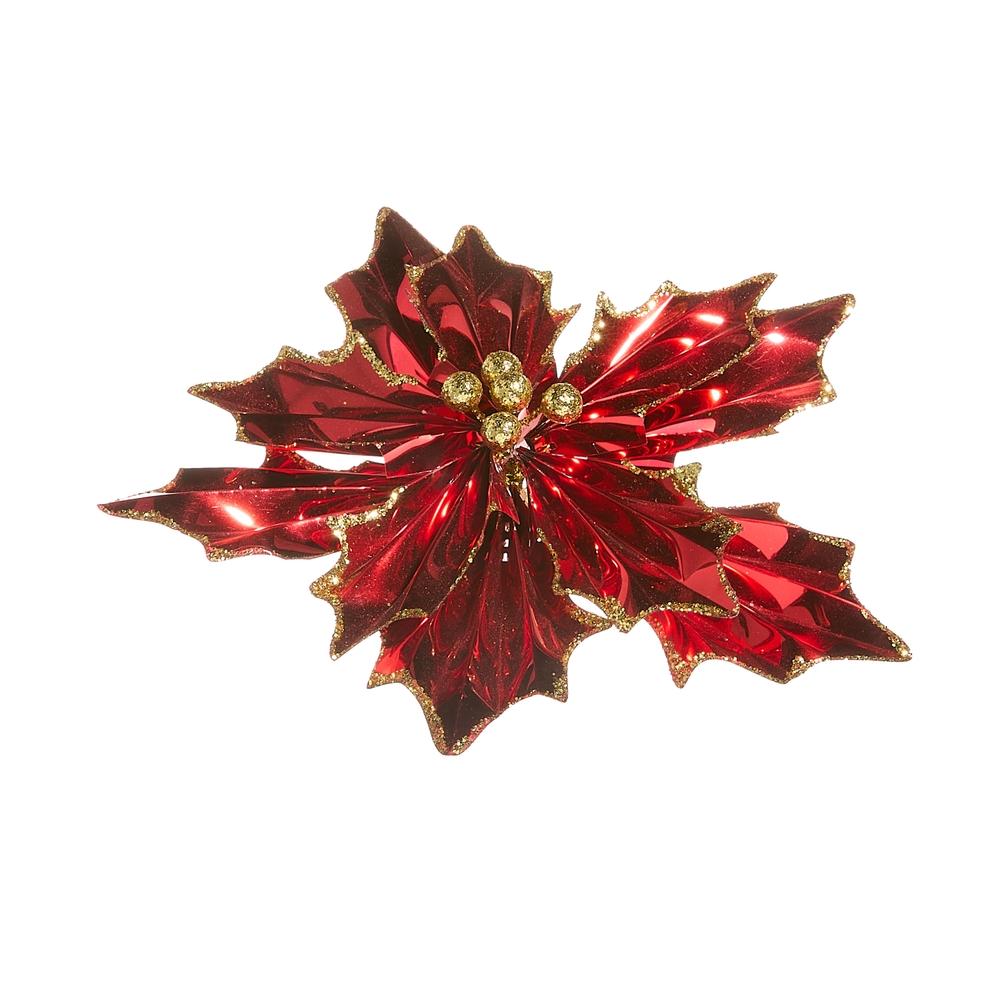 RAZ Imports 8" Red Foil Poinsettia Clip-On Ornament