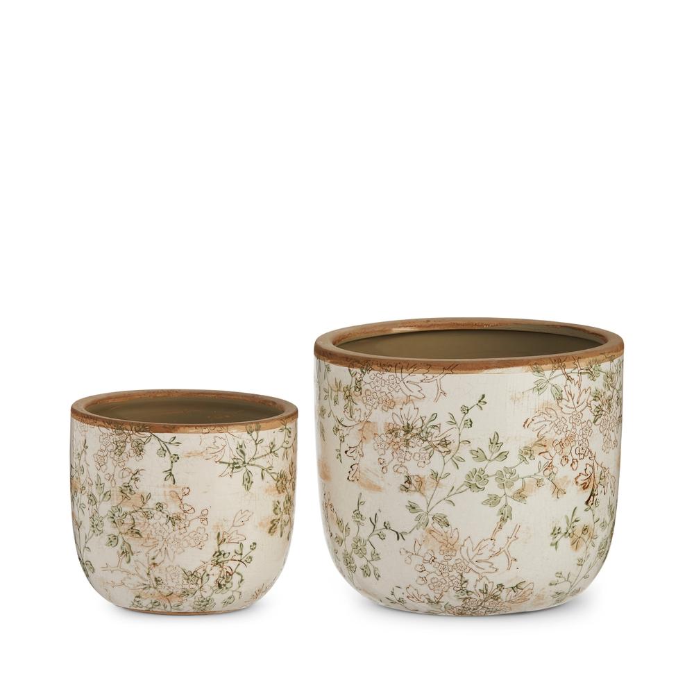 RAZ Imports 8" Taupe Floral Cache Pots