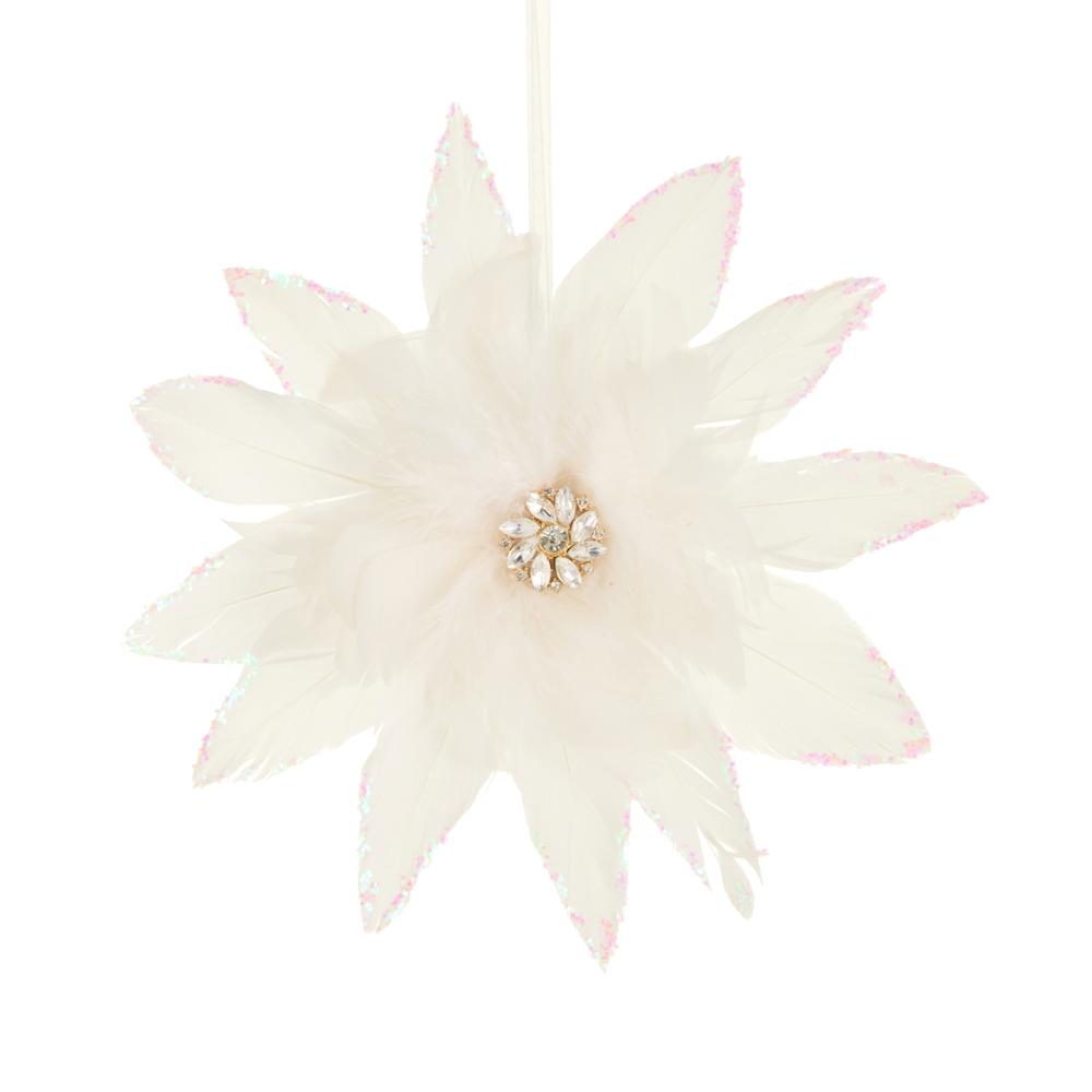 RAZ Imports 8" White Feather Flower Ornament