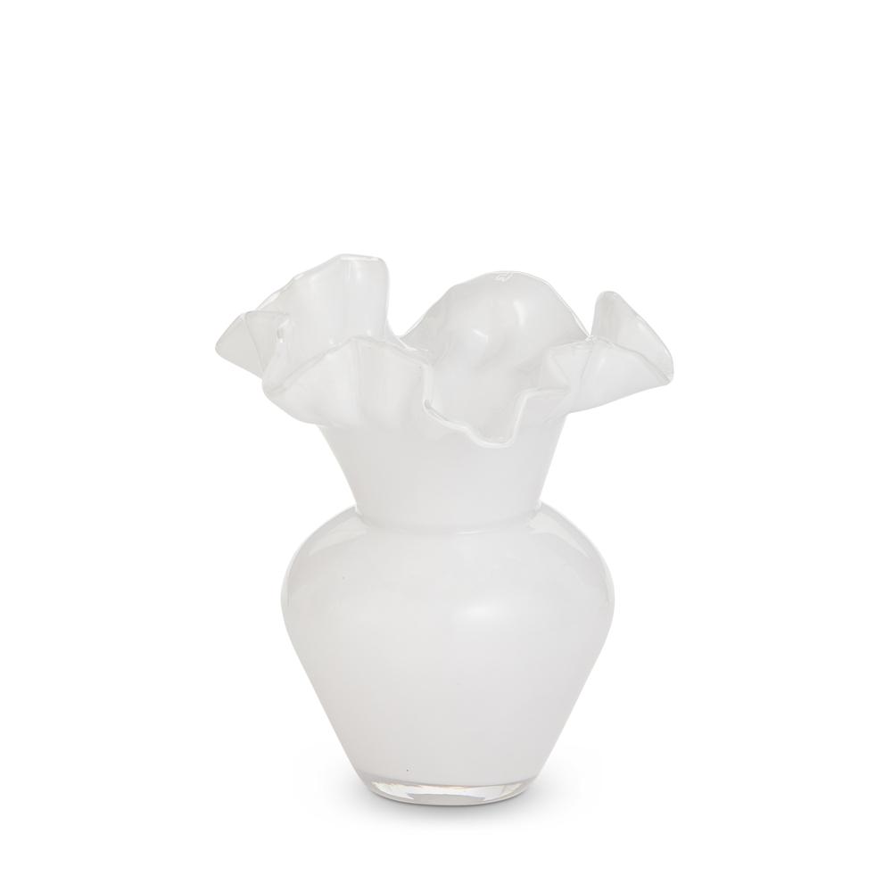 RAZ Imports 8" White Ruffle Vase