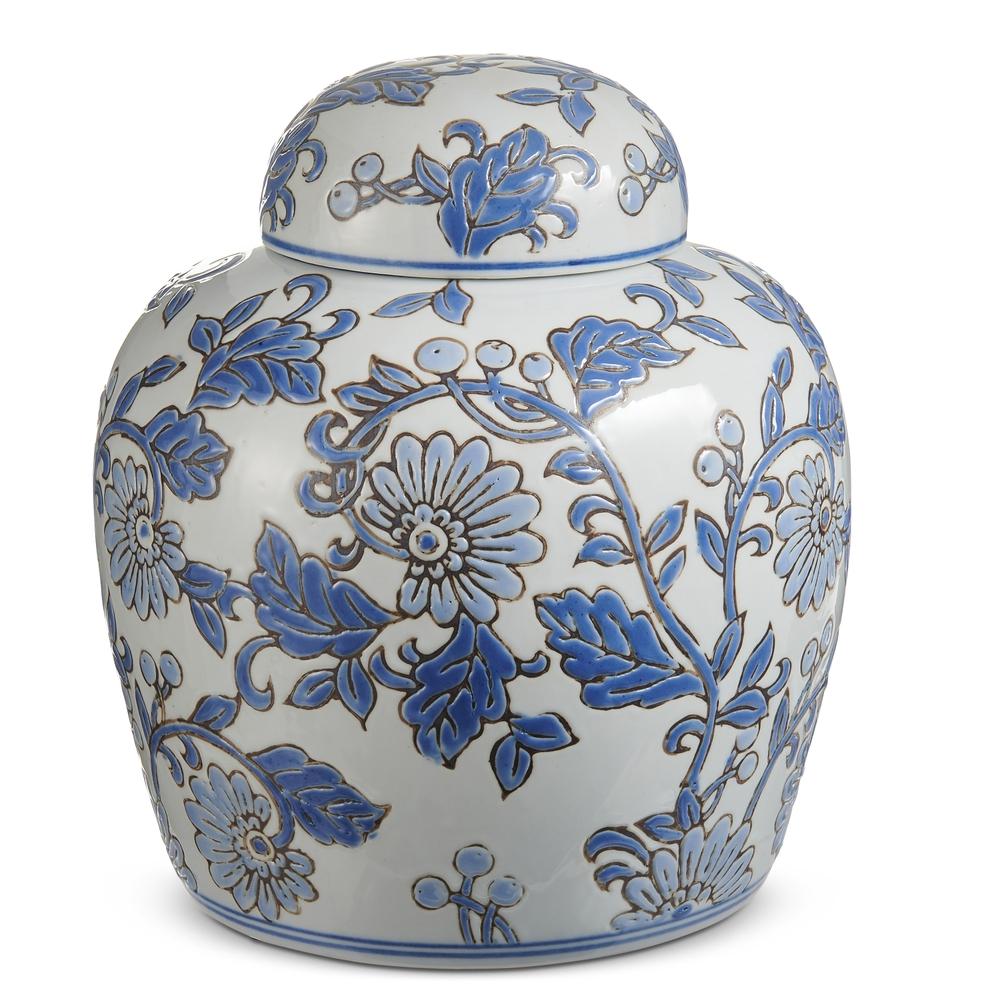 RAZ Imports 9.5" Blue Vine Pattern Round Jar