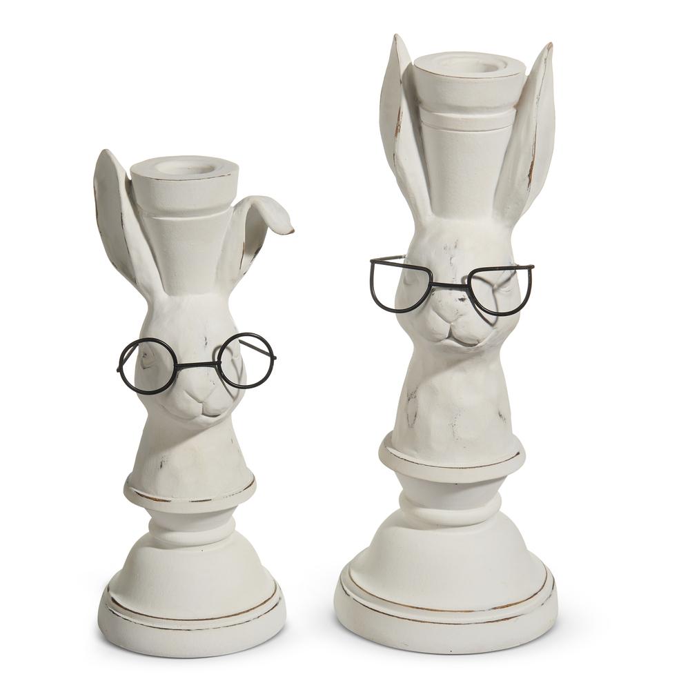 RAZ Imports 9.5" Bunnies with Glasses Candlesticks