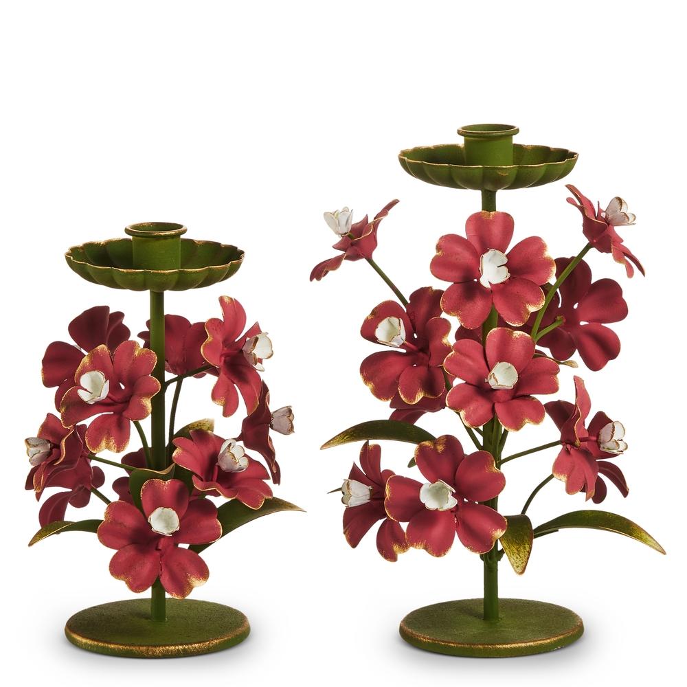 RAZ Imports 9.5" Metal Floral Candlesticks