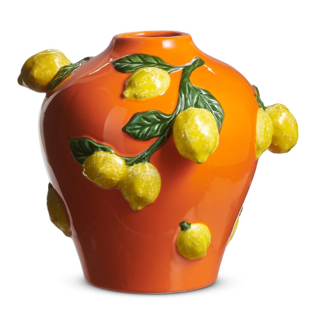 RAZ Imports 9.5" Orange Vase with Lemons