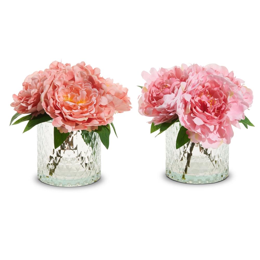 RAZ Imports 9.5" Peony Bouquet in Glass Vase