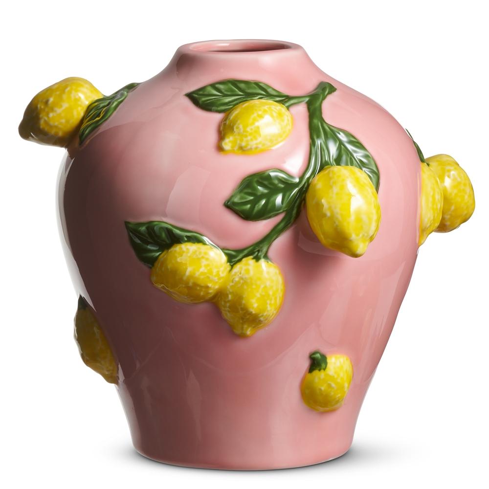 RAZ Imports 9.5" Pink Vase with Lemons