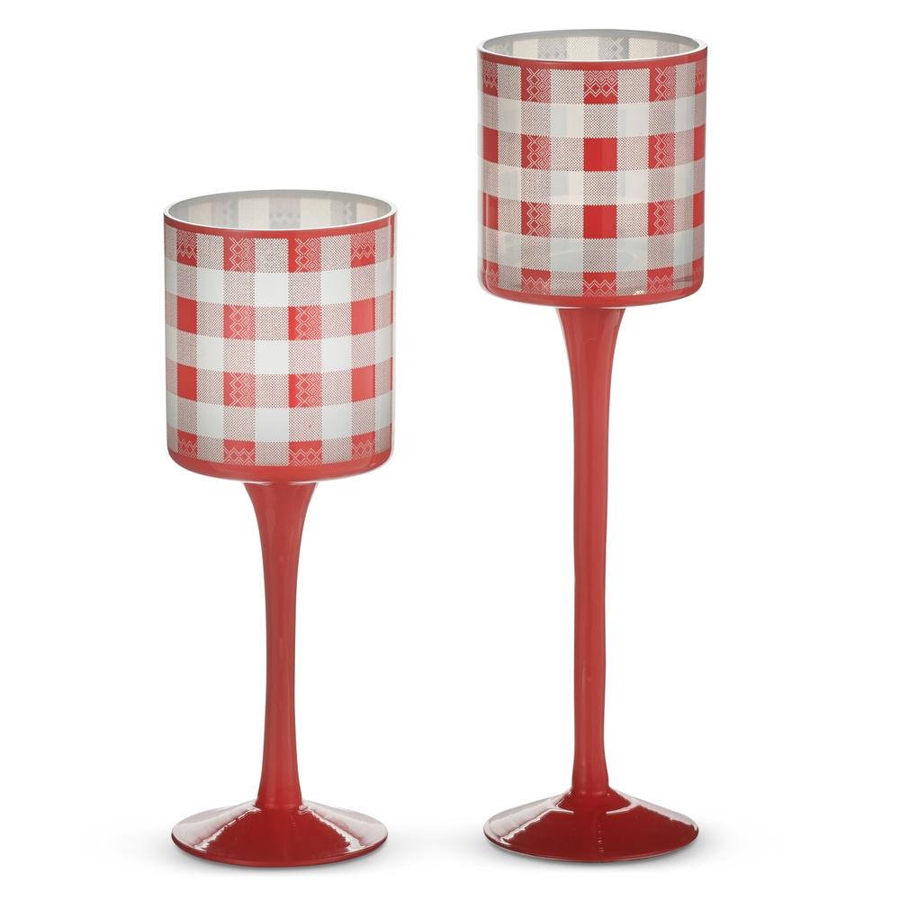 RAZ Imports 9.75" Red Gingham Check Candle Holders